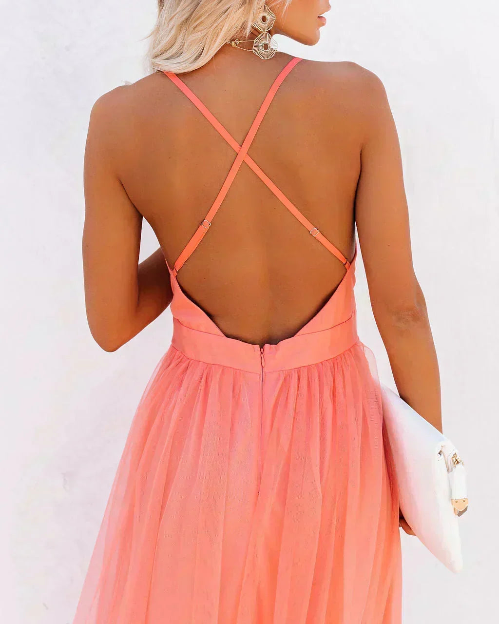 Genevieve | Vestido Largo Coral Brillante