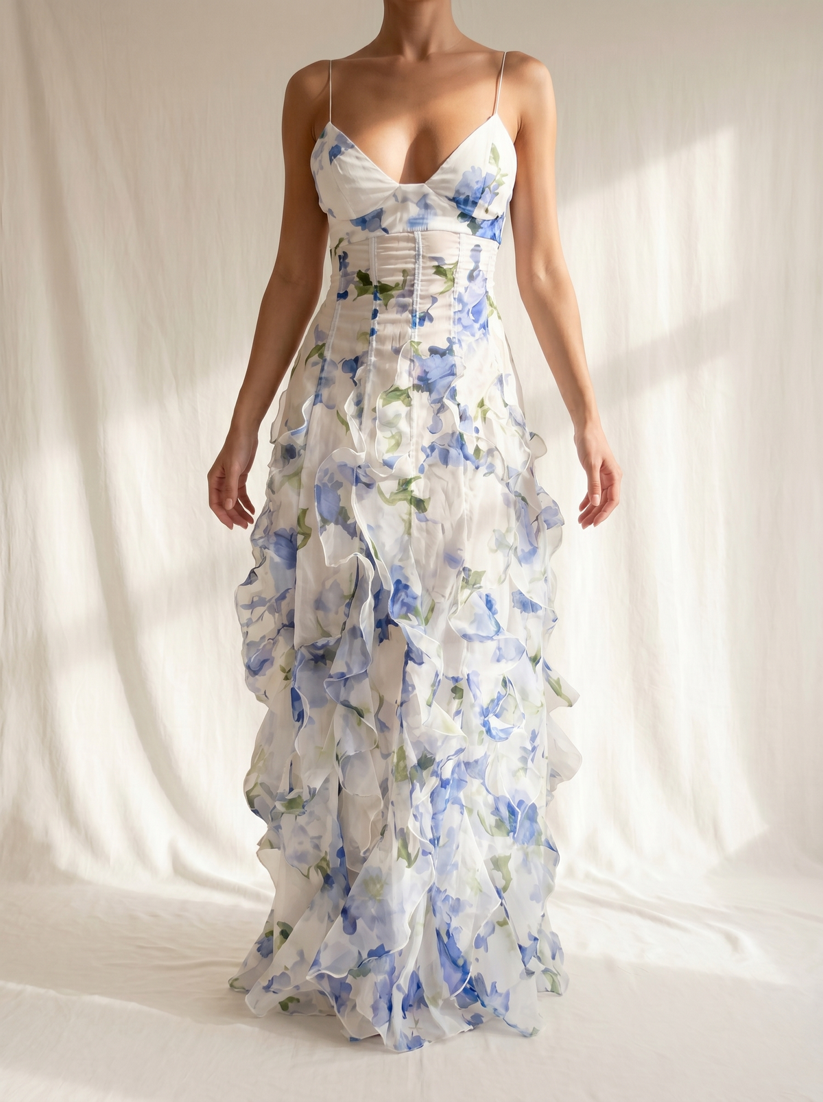 Iris | Vestido Midi Floreado Fruncido