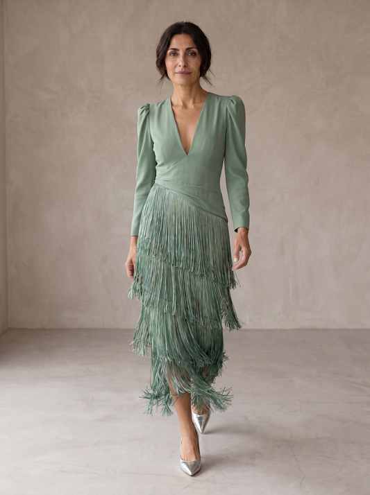 Clara | Vestido de Fiesta con Mangas de Flecos