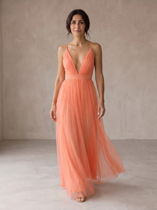 Genevieve | Vestido Largo Coral Brillante
