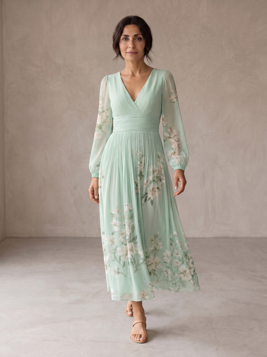 Celia | Vestido Midi Floreado Verde Claro
