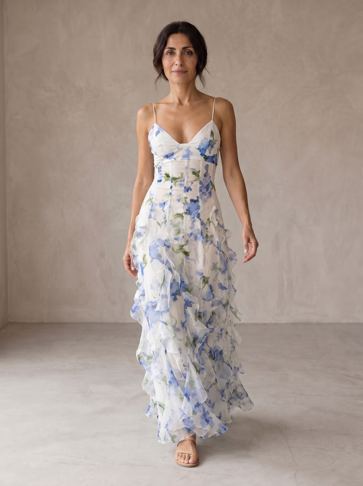 Iris | Vestido Midi Floreado Fruncido