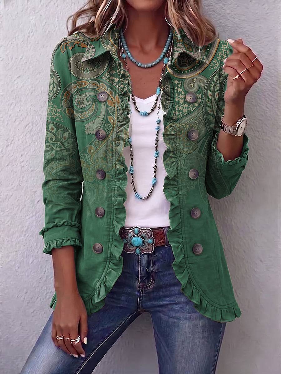 Jacinta | Chaqueta Cachemira Verde con Vuelos