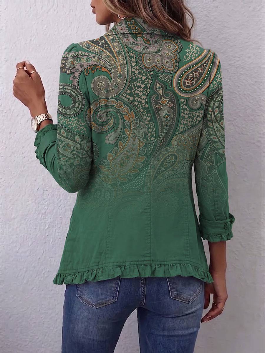 Jacinta | Chaqueta Cachemira Verde con Vuelos