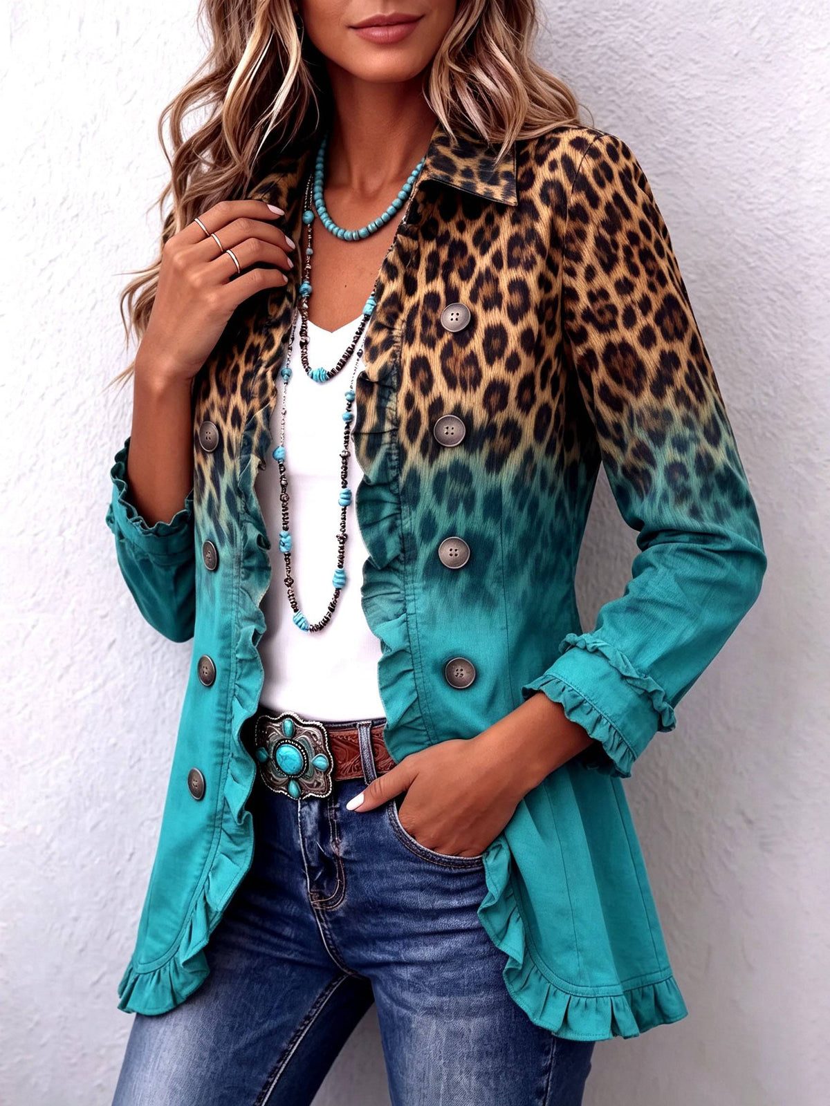 Mercedes | Chaqueta Blazer Leopardo Degradé con Vuelos