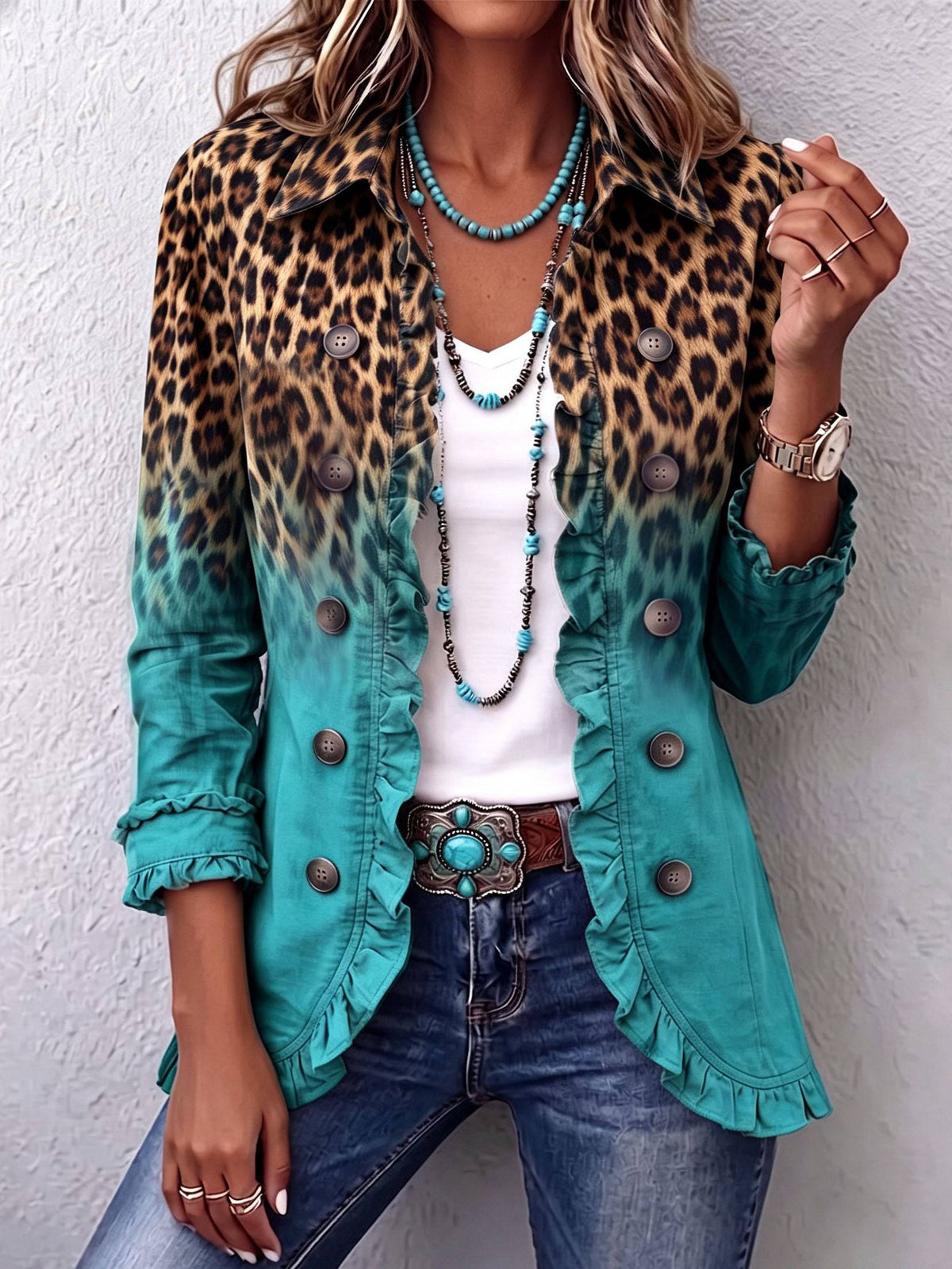 Mercedes | Chaqueta Blazer Leopardo Degradé con Vuelos