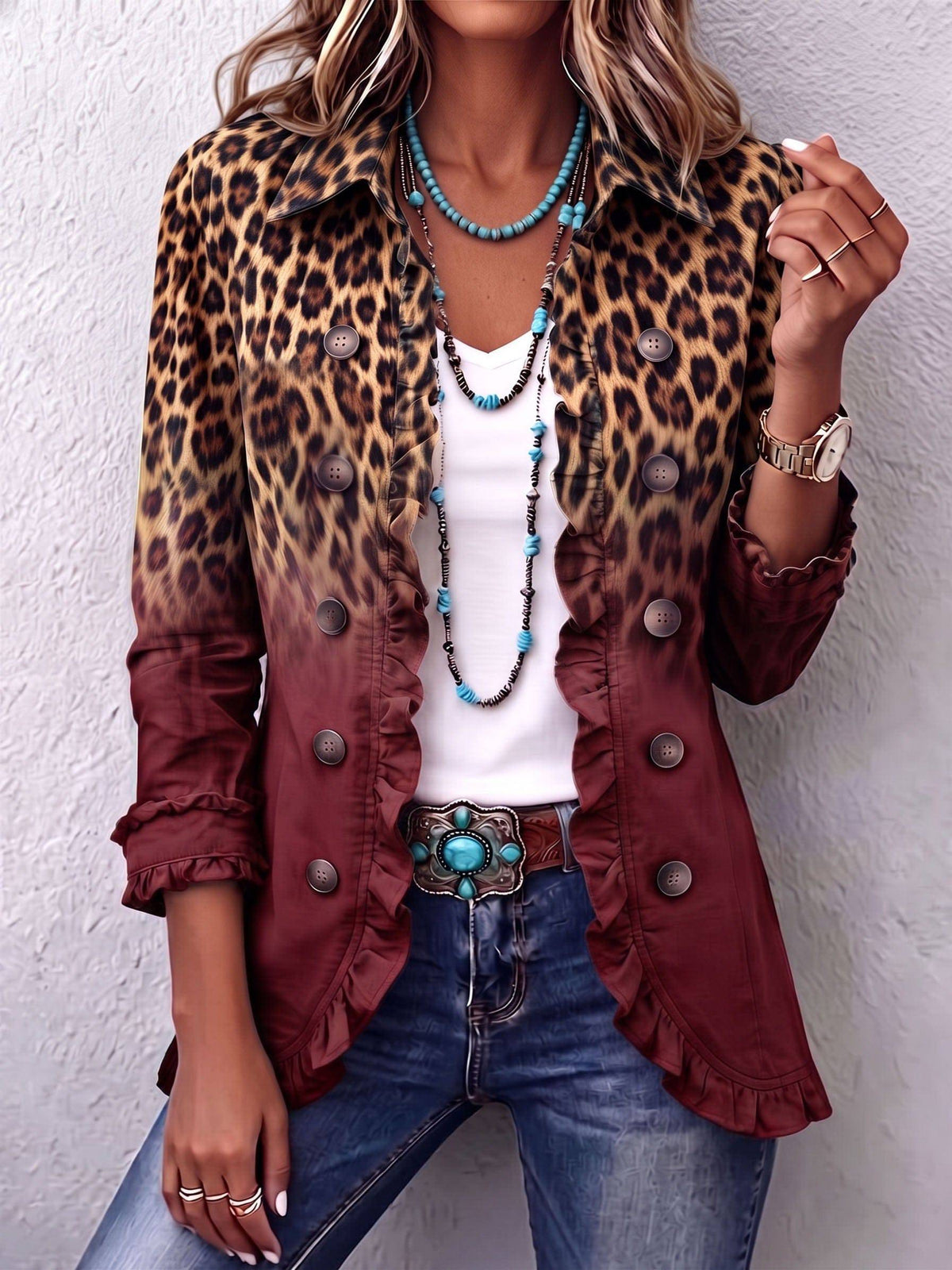 Mercedes | Chaqueta Blazer Leopardo Degradé con Vuelos