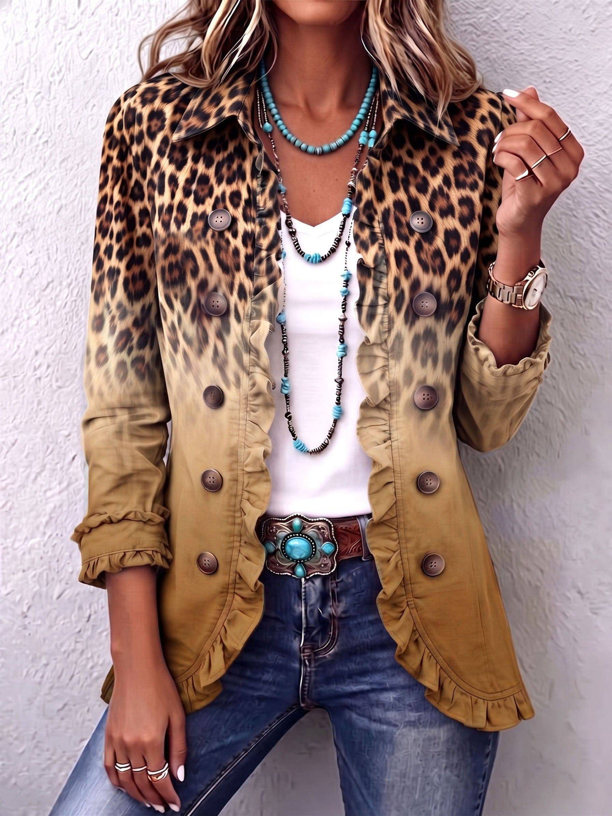Reyes | Chaqueta Blazer Leopardo Ocre con Vuelos