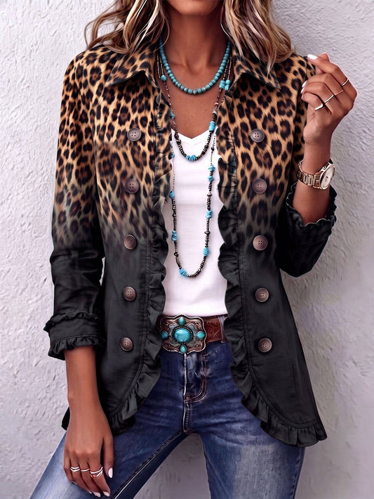 Sabina | Chaqueta Blazer Leopardo Negro con Vuelos