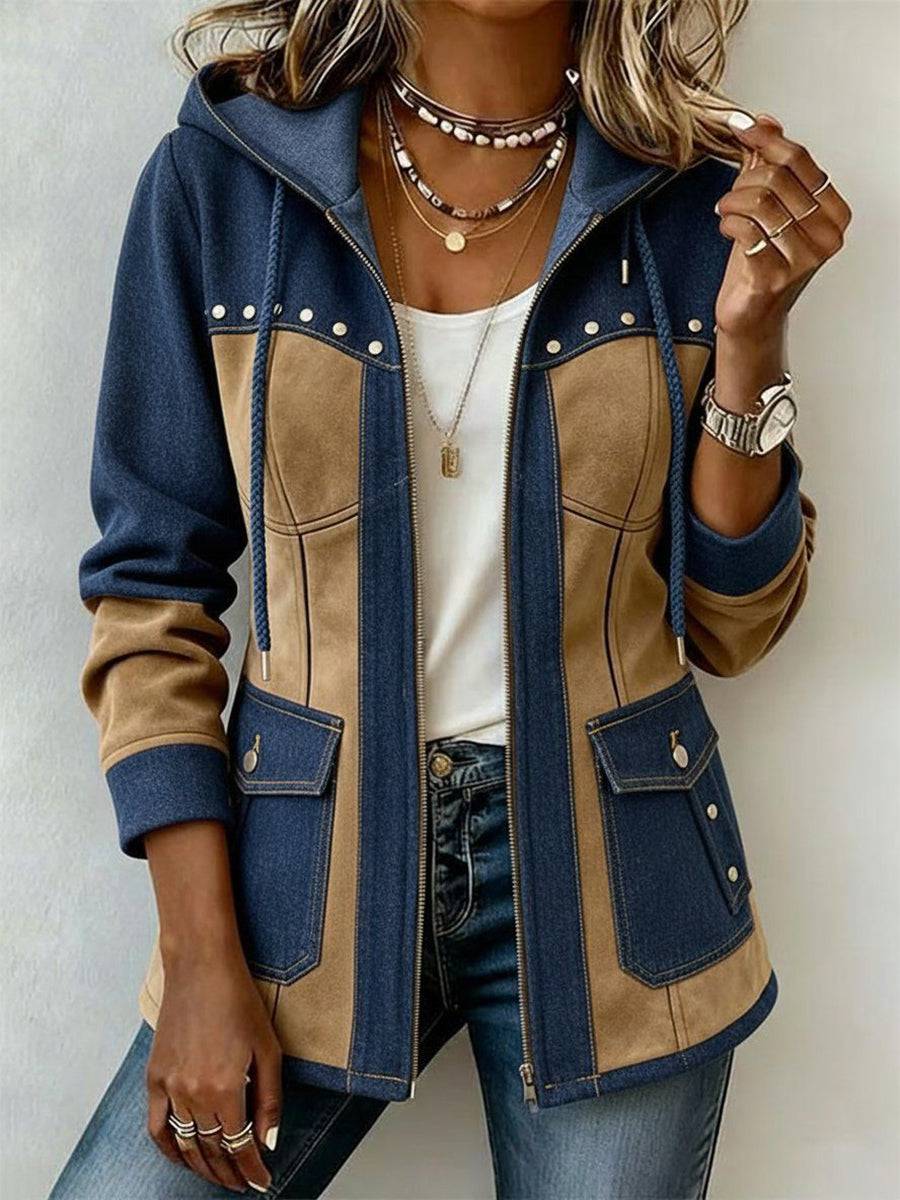 Adriana | Chaqueta con Capucha Azul Marino y Camel