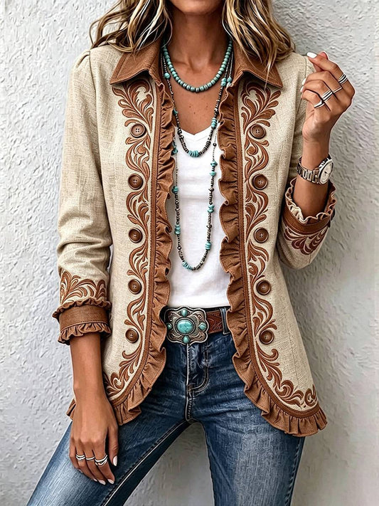 Almudena | Chaqueta Floral Bordada con Vuelos