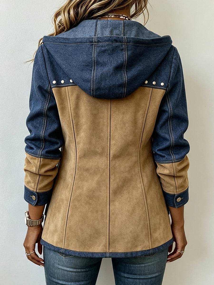 Adriana | Chaqueta con Capucha Azul Marino y Camel