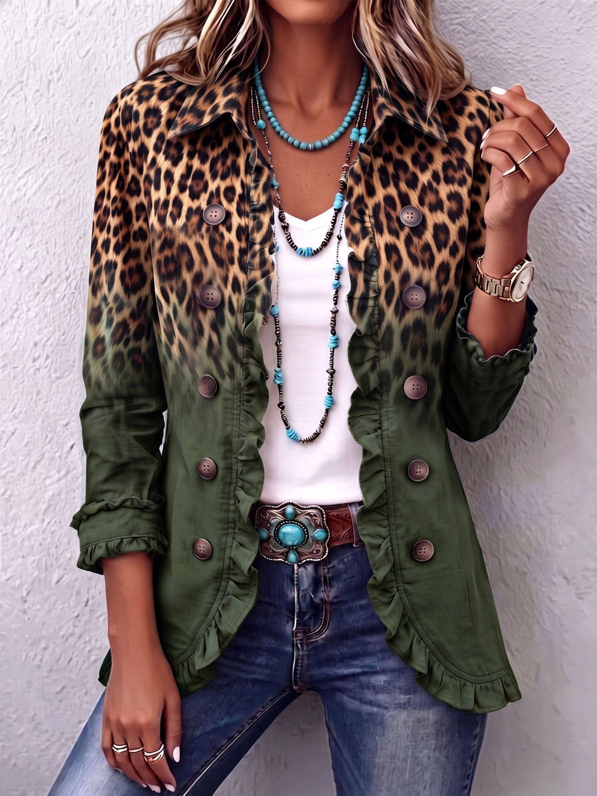 Mercedes | Chaqueta Blazer Leopardo Degradé con Vuelos